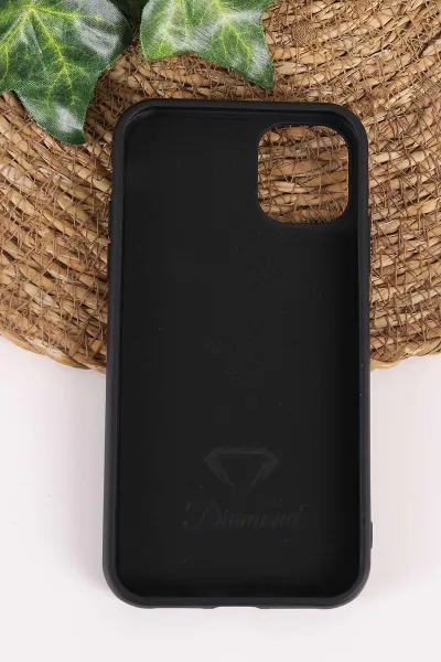 Siyah TeknoCase İPhone 11 Uyumlu Ella Diamond Case Serisi Lens Hediyeli Sert Silikon Telefon Kılıfı 457723