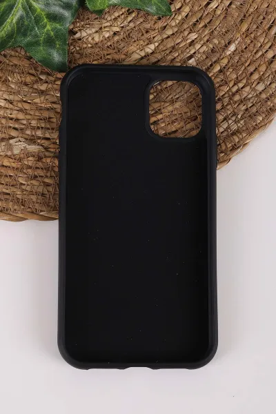 Siyah TeknoCase İPhone 11 Uyumlu Ringy Case Serisi Standlı Lens Hediyeli Sert Silikon Telefon Kılıfı 450156