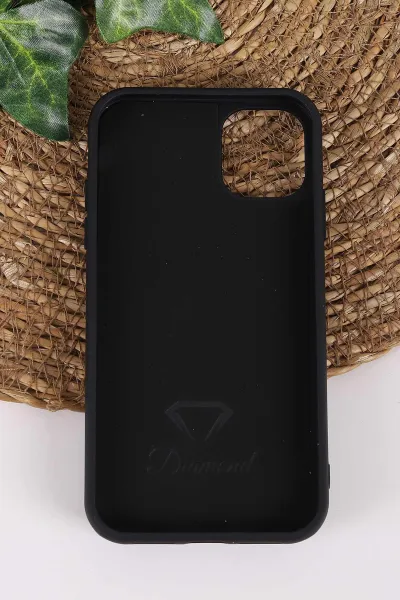 Siyah TeknoCase İPhone 11 Uyumlu Rose Diamond Case Serisi Gül Desenli Lens Hediyeli Sert Silikon Telefon Kılıfı 450116