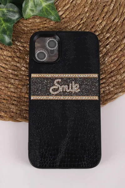 Siyah TeknoCase İPhone 11 Uyumlu Smile Case Serisi Yazı Detaylı Lens Hediyeli Sert Silikon Telefon Kılıfı 450129