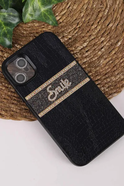 Siyah TeknoCase İPhone 11 Uyumlu Smile Case Serisi Yazı Detaylı Lens Hediyeli Sert Silikon Telefon Kılıfı 450129