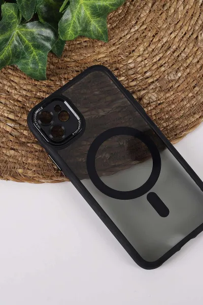 Siyah TeknoCase İPhone 11 Uyumlu Wesley Case Serisi Magsafe Özellikli Transparan Sert Silikon Telefon Kılıfı 430579
