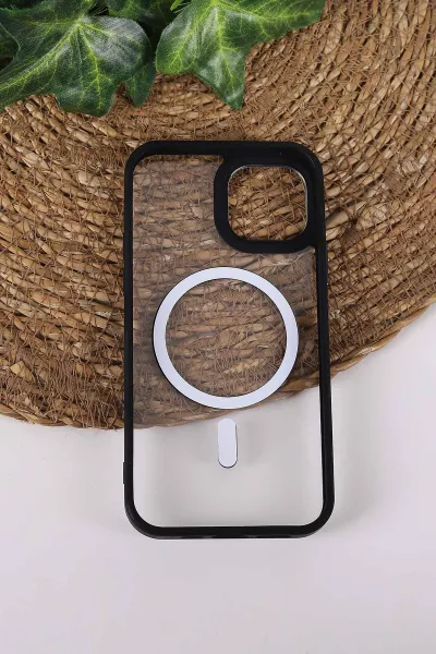 Siyah TeknoCase İPhone 12 Uyumlu Clear Lüx Case Serisi Lens Hediyeli Sert Silikon Telefon Kılıfı 430684
