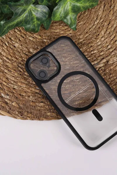 Siyah TeknoCase İPhone 12 Uyumlu Clear Lüx Case Serisi Lens Hediyeli Sert Silikon Telefon Kılıfı 430684