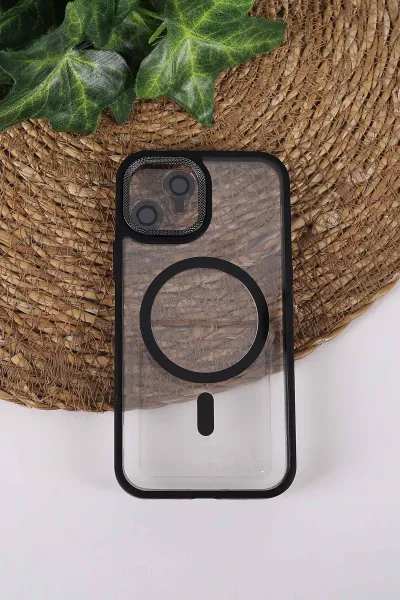 Siyah TeknoCase İPhone 12 Uyumlu Clear Lüx Case Serisi Lens Hediyeli Sert Silikon Telefon Kılıfı 430684
