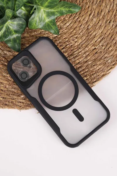 Siyah TeknoCase İphone 12 Uyumlu Matte Guard Serisi Lens Korumalı Silikon Telefon Kılıfı 472439