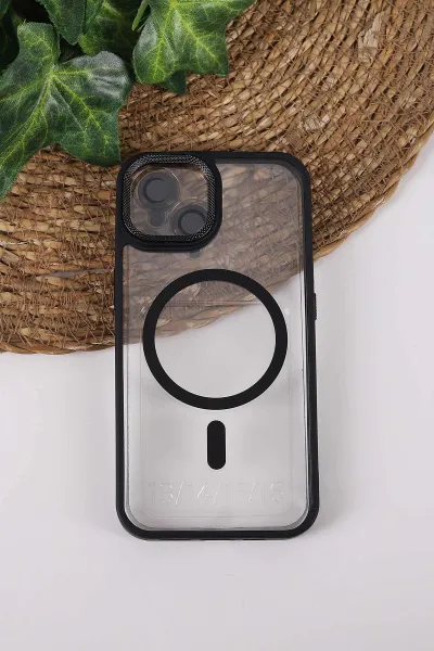Siyah TeknoCase İPhone 13 Uyumlu Clear Lüx Case Serisi Lens Hediyeli Sert Silikon Telefon Kılıfı 430690