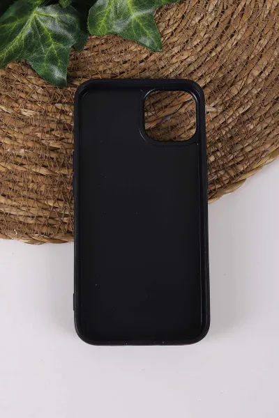 Siyah TeknoCase İPhone 13 Uyumlu Daisy Case Serisi Taşlı Vakumlu Sert Silikon Telefon Kılıfı 431026