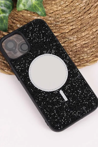 Siyah TeknoCase İPhone 13 Uyumlu Mirror Diamond Case Serisi Aynalı Sert Silikon Telefon Kılıfı 458476