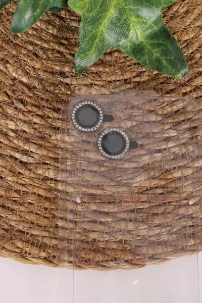 Siyah TeknoCase İPhone 13 Uyumlu Nelly Diamond Serisi Taşlı Lens Hediyeli Sert Silikon Telefon Kılıfı 480922