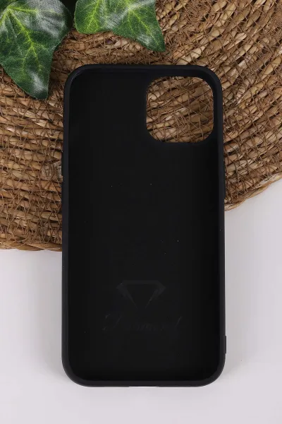 Siyah TeknoCase İPhone 13 Uyumlu Perfect Diamond Case Serisi Taşlı Lens Hediyeli Sert Silikon Telefon Kılıfı 450074