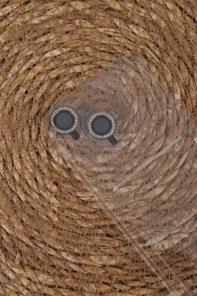 Siyah TeknoCase İPhone 13 Uyumlu Perfect Diamond Case Serisi Taşlı Lens Hediyeli Sert Silikon Telefon Kılıfı 450074