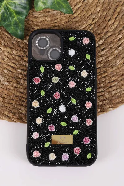 siyah-teknocase-iphone-13-uyumlu-rose-diamond-case-serisi-gul-desenli-lens-hediyeli-sert-silikon-telefon-kilifi-450123