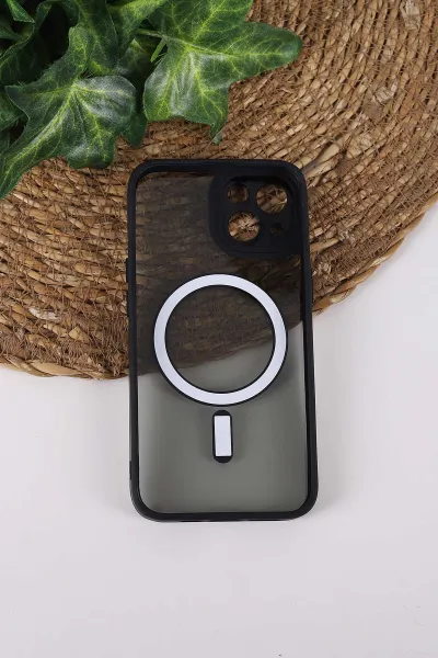 Siyah TeknoCase İPhone 13 Uyumlu Wesley Case Serisi Magsafe Özellikli Transparan Sert Silikon Telefon Kılıfı 430586