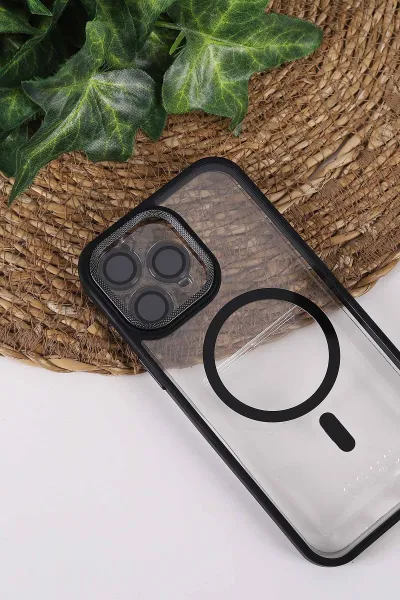 Siyah TeknoCase İPhone 14 Pro Max Uyumlu Clear Lüx Case Serisi Lens Hediyeli Sert Silikon Telefon Kılıfı 430712