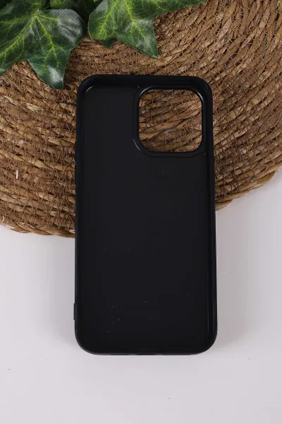 Siyah TeknoCase İPhone 14 Pro Max Uyumlu Daisy Case Serisi Taşlı Vakumlu Sert Silikon Telefon Kılıfı 431049