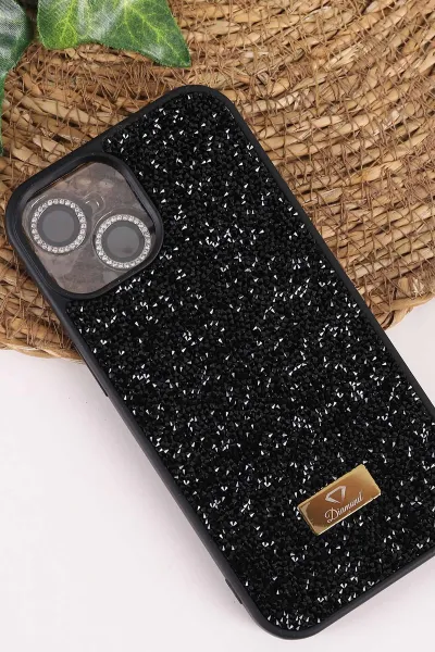Siyah TeknoCase İPhone 14 Pro Max Uyumlu Ella Diamond Case Serisi Lens Hediyeli Sert Silikon Telefon Kılıfı 457737