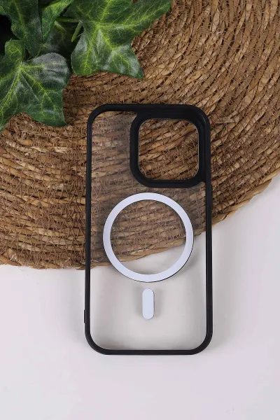 Siyah TeknoCase İPhone 14 Pro Uyumlu Clear Lüx Case Serisi Lens Hediyeli Sert Silikon Telefon Kılıfı 430702