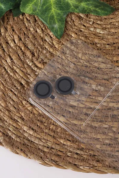 Siyah TeknoCase İPhone 14 Uyumlu Clear Lüx Case Serisi Lens Hediyeli Sert Silikon Telefon Kılıfı 430696
