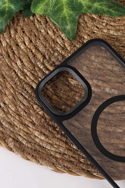 Siyah TeknoCase İPhone 14 Uyumlu Clear Lüx Case Serisi Lens Hediyeli Sert Silikon Telefon Kılıfı 430696