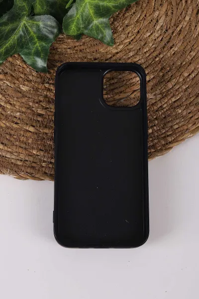 Siyah TeknoCase İPhone 14 Uyumlu Daisy Case Serisi Taşlı Vakumlu Sert Silikon Telefon Kılıfı 431041