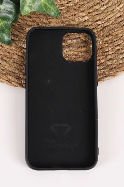 Siyah TeknoCase İPhone 14 Uyumlu Ella Diamond Case Serisi Lens Hediyeli Sert Silikon Telefon Kılıfı 457733