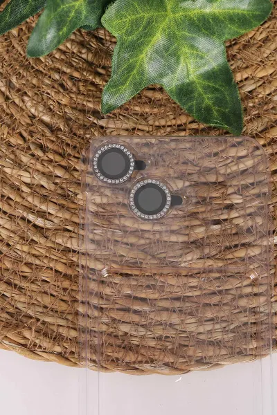Siyah TeknoCase İPhone 14 Uyumlu Perfect Diamond Case Serisi Taşlı Lens Hediyeli Sert Silikon Telefon Kılıfı 480779