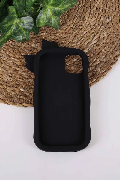 Siyah TeknoCase İPhone 14 Uyumlu Terra Case Serisi Premium Kabartmalı Soft Silikon Telefon Kılıfı 430273