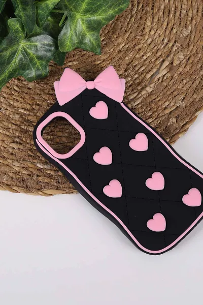 Siyah TeknoCase İPhone 14 Uyumlu Terra Case Serisi Premium Kabartmalı Soft Silikon Telefon Kılıfı 430273
