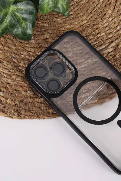 Siyah TeknoCase İPhone 15 Pro Max Uyumlu Clear Lüx Case Serisi Lens Hediyeli Sert Silikon Telefon Kılıfı 430728