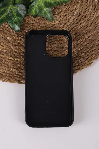 Siyah TeknoCase İPhone 15 Pro Max Uyumlu Daisy Case Serisi Taşlı Vakumlu Sert Silikon Telefon Kılıfı 431077