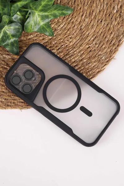 Siyah TeknoCase İphone 15 Pro Max Uyumlu Matte Guard Serisi Lens Korumalı Silikon Telefon Kılıfı 472458
