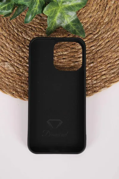 Siyah TeknoCase İPhone 15 Pro Max Uyumlu Nelly Diamond Serisi Taşlı Lens Hediyeli Sert Silikon Telefon Kılıfı 480942