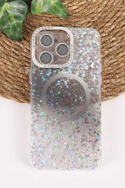Siyah TeknoCase İPhone 15 Pro Max Uyumlu Sortie Diamond Case Serisi Sert Silikon Telefon Kılıfı 457990