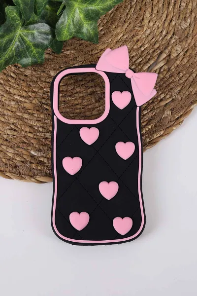 Siyah TeknoCase İPhone 15 Pro Max Uyumlu Terra Case Serisi Premium Kabartmalı Soft Silikon Telefon Kılıfı 430304