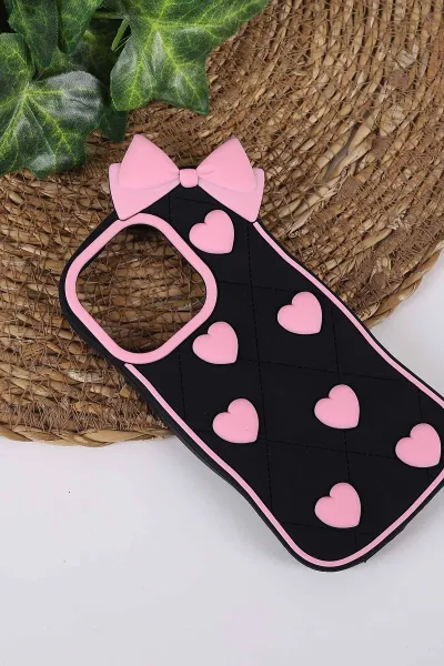 Siyah TeknoCase İPhone 15 Pro Max Uyumlu Terra Case Serisi Premium Kabartmalı Soft Silikon Telefon Kılıfı 430304
