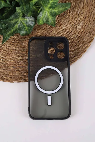 Siyah TeknoCase İPhone 15 Pro Max Uyumlu Wesley Case Serisi Magsafe Özellikli Transparan Sert Silikon Telefon Kılıfı 430607