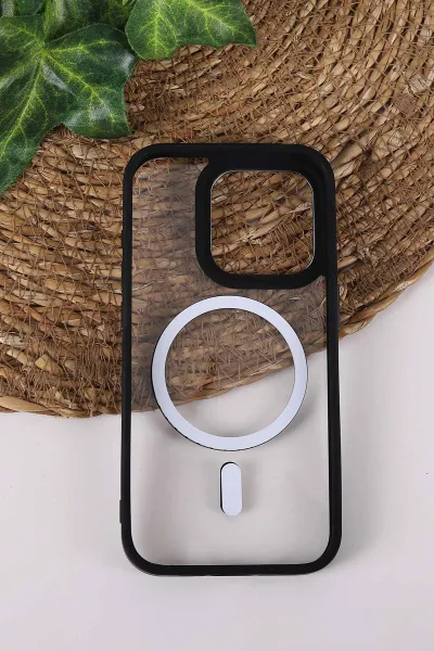 Siyah TeknoCase İPhone 15 Pro Uyumlu Clear Lüx Case Serisi Lens Hediyeli Sert Silikon Telefon Kılıfı 430723