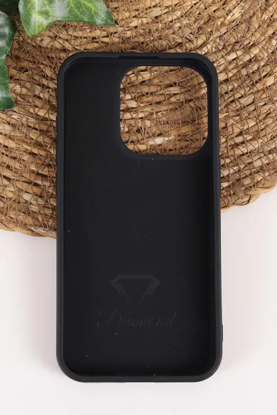 Siyah TeknoCase İPhone 15 Pro Uyumlu Ella Diamond Case Serisi Lens Hediyeli Sert Silikon Telefon Kılıfı 457751