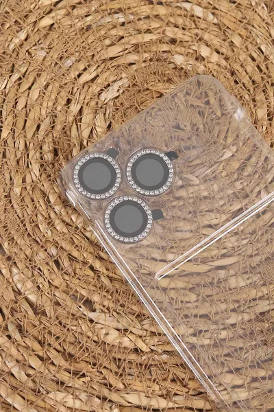 Siyah TeknoCase İPhone 15 Pro Uyumlu Ella Diamond Case Serisi Lens Hediyeli Sert Silikon Telefon Kılıfı 457751