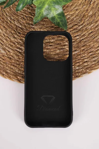 Siyah TeknoCase İPhone 15 Pro Uyumlu Nelly Diamond Serisi Taşlı Lens Hediyeli Sert Silikon Telefon Kılıfı 480938