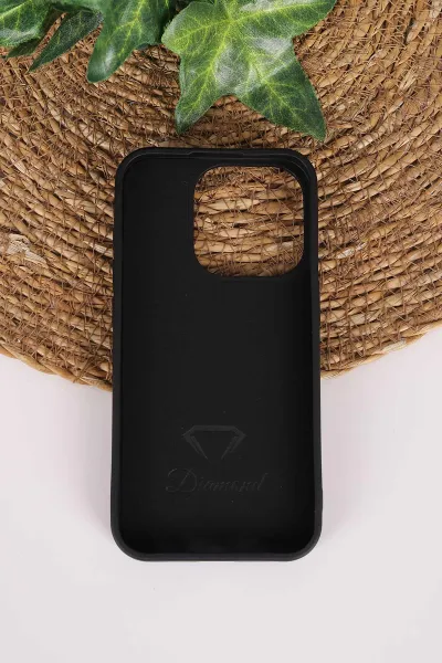Siyah TeknoCase İPhone 15 Pro Uyumlu Perfect Diamond Case Serisi Taşlı Lens Hediyeli Sert Silikon Telefon Kılıfı 480815