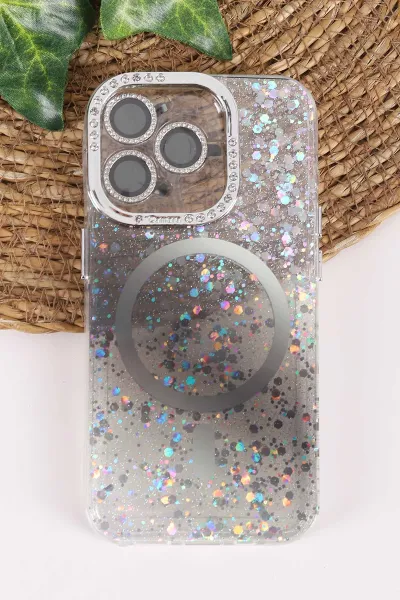 Siyah TeknoCase İPhone 15 Pro Uyumlu Sortie Diamond Case Serisi Sert Silikon Telefon Kılıfı 457976