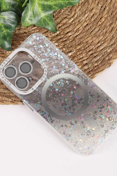 Siyah TeknoCase İPhone 15 Pro Uyumlu Sortie Diamond Case Serisi Sert Silikon Telefon Kılıfı 457976