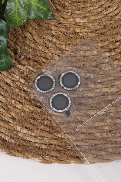 Siyah TeknoCase İPhone 15 Pro Uyumlu Viola Diamond Case Serisi Kartlıklı Lens Hediyeli Sert Silikon Telefon Kılıfı 430822