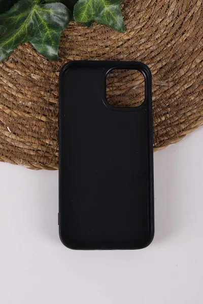 Siyah TeknoCase İPhone 15 Uyumlu Daisy Case Serisi Taşlı Vakumlu Sert Silikon Telefon Kılıfı 431061