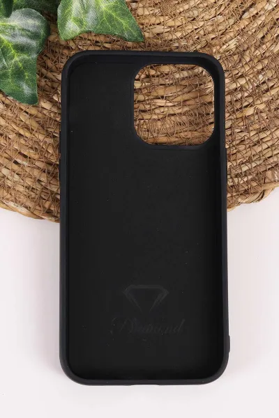 Siyah TeknoCase İPhone 15 Uyumlu Ella Diamond Case Serisi Lens Hediyeli Sert Silikon Telefon Kılıfı 457747
