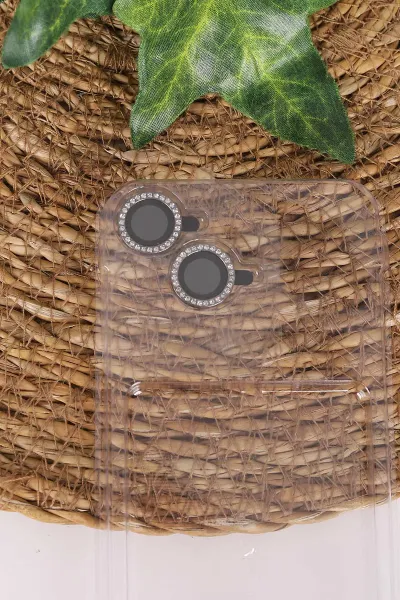 Siyah TeknoCase İPhone 15 Uyumlu Nelly Diamond Serisi Taşlı Lens Hediyeli Sert Silikon Telefon Kılıfı 480934