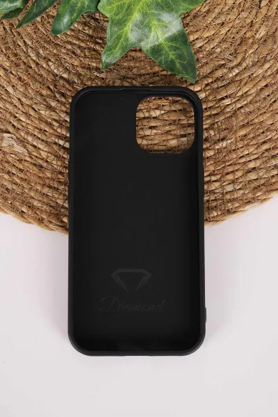 Siyah TeknoCase İPhone 15 Uyumlu Perfect Diamond Case Serisi Taşlı Lens Hediyeli Sert Silikon Telefon Kılıfı 480809