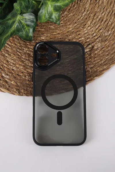 Siyah TeknoCase İPhone 16 Plus Uyumlu Wesley Case Serisi Magsafe Özellikli Transparan Sert Silikon Telefon Kılıfı 430643